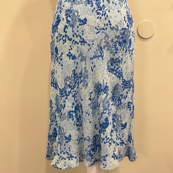 VTG 90s Ann Taylor Blue White Abstract Floral Silk Slip Dress Midi Fairy Size 4 - Picture 6 of 8